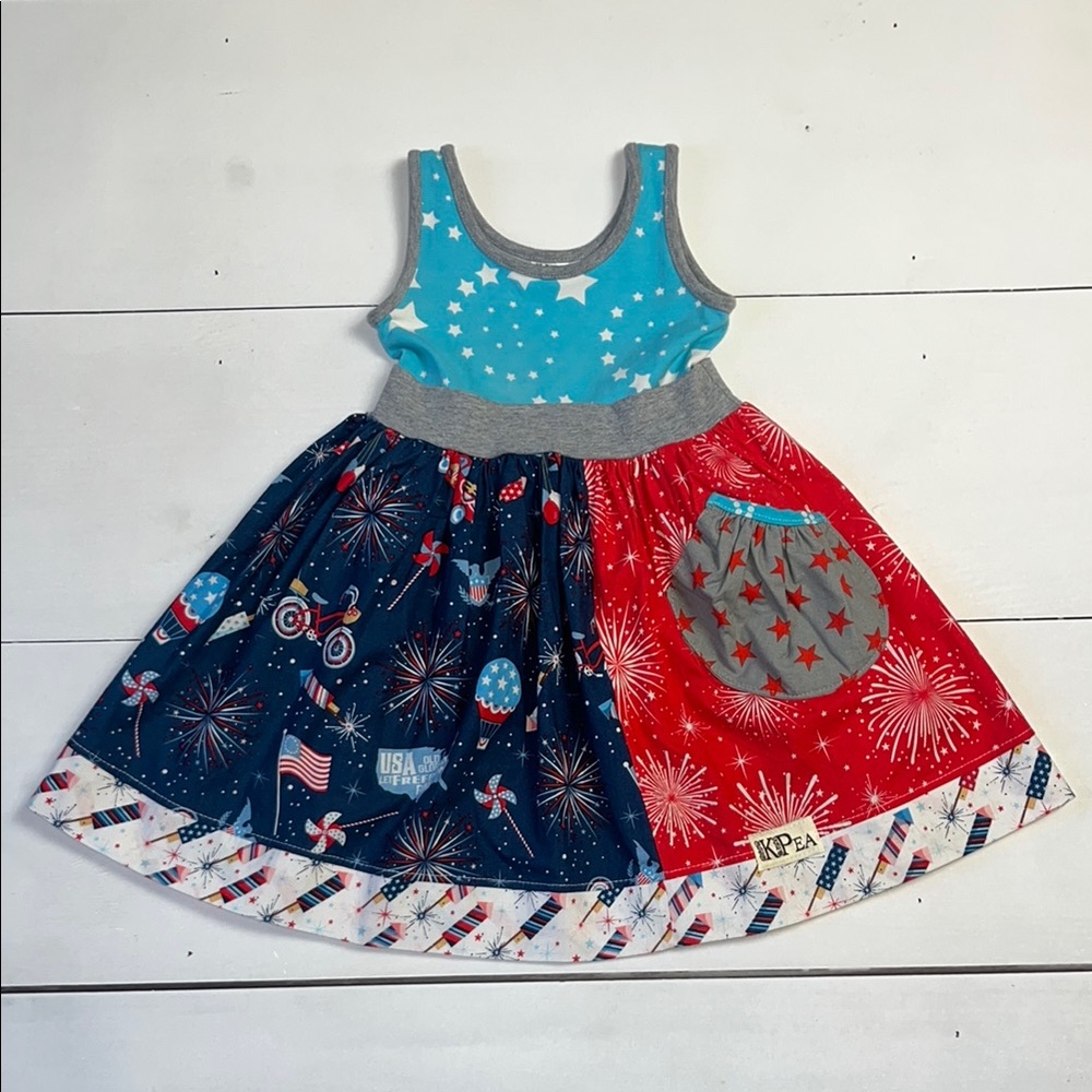KPea Patriotic Kids Dress with Stars and Fireworks Perfect for the 4th of July